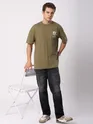 Dark Tan Stamps Printed Oversized T-Shirt